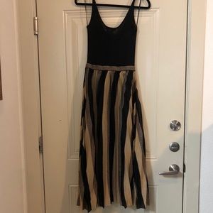 Zara Black & Gold Pleated Midi Dress